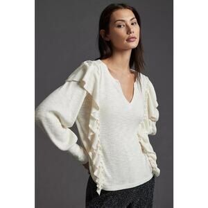 Anthropologie Pilcro Cozy Ruffle Popover XL VNeck Ivory Cream Top Women EUC